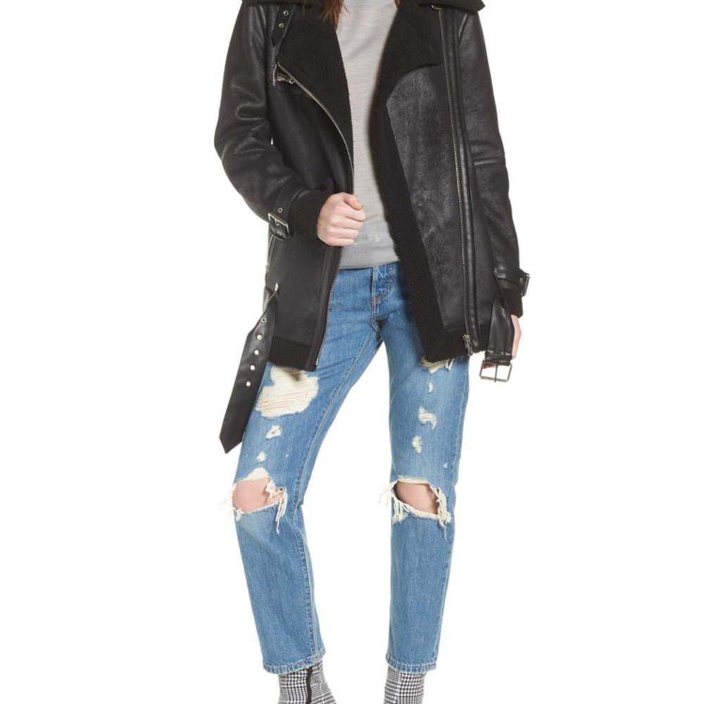 NWOT Avec les filles faux shearling biker jacket
